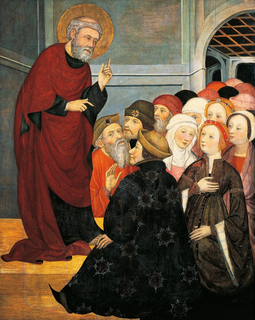 Kázání svatého Petra, Pedro Serra (aktivní 1363-1399), tempera na panelu od Pedro Serra