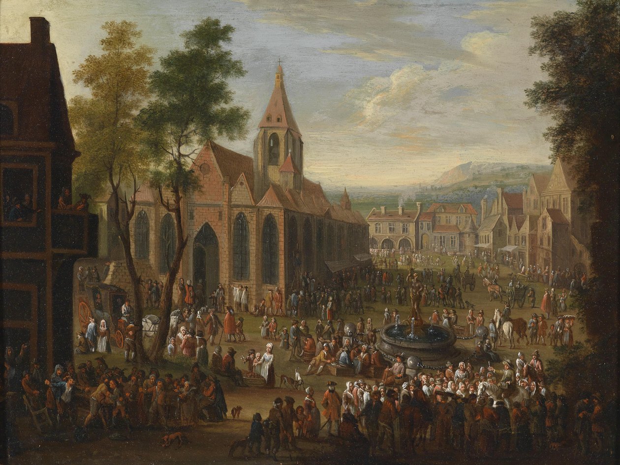 Festival na městském náměstí s mnoha postavami od Peeter van Bredael