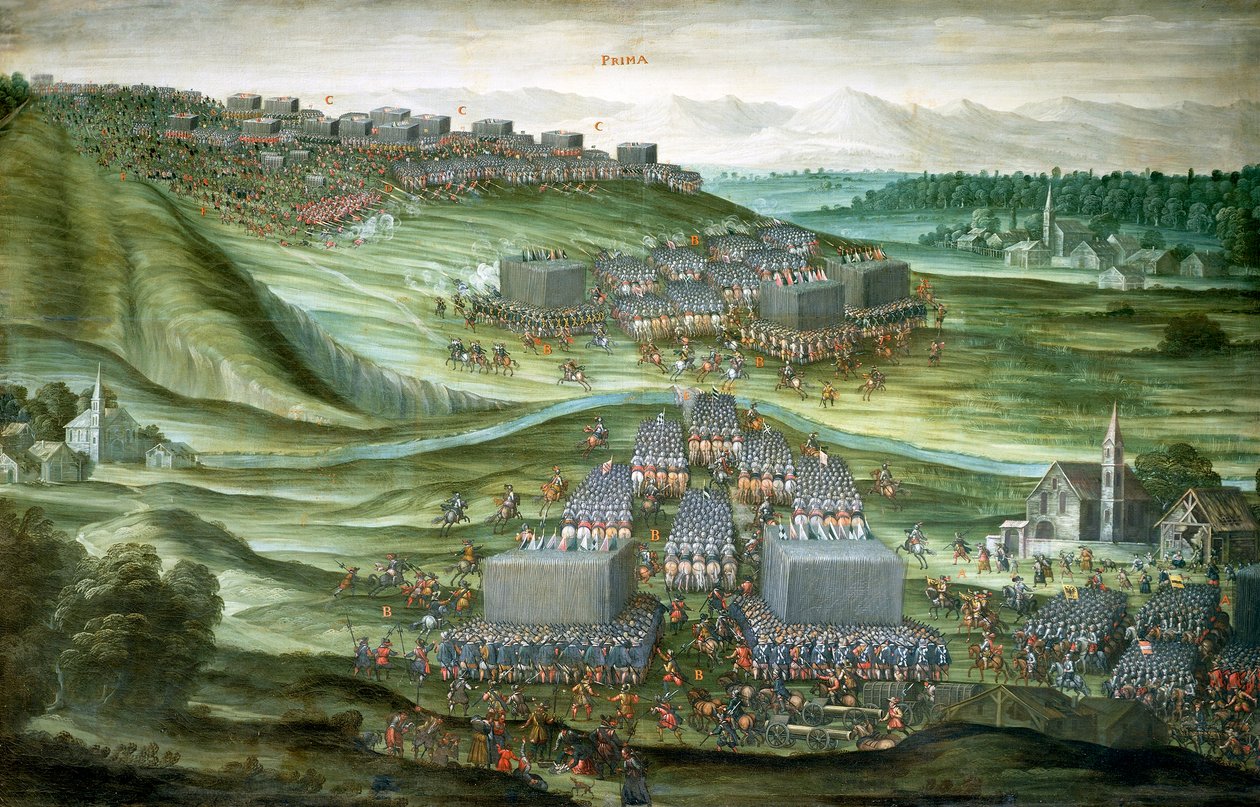 Rozmístění vojsk na Bílé hoře v první fázi bitvy na Bílé hoře ve dnech 7.-8. listopadu 1620, obraz Pietera Snayerse (1592-1667) dochovaný v kostele Santa Maria della Vittoria, Řím od Peeter Snayers