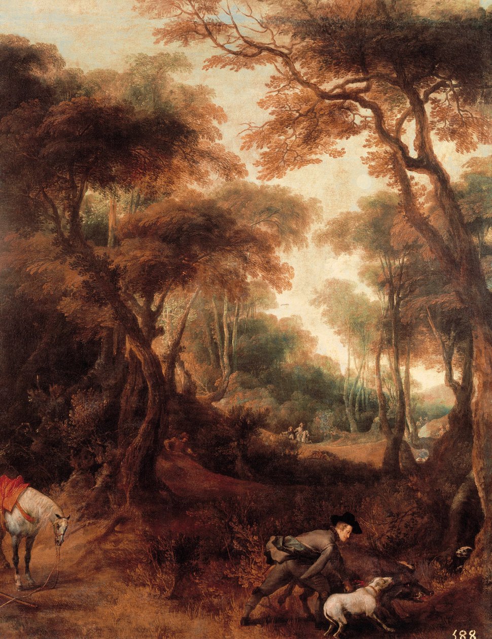 Španělský král Filip IV. (1605-1665) má lov,. Detail. Obraz Petera Snayerse (1592-1667). 1621-1665. Madrid. Muzeum muzea Prado. od Peeter Snayers