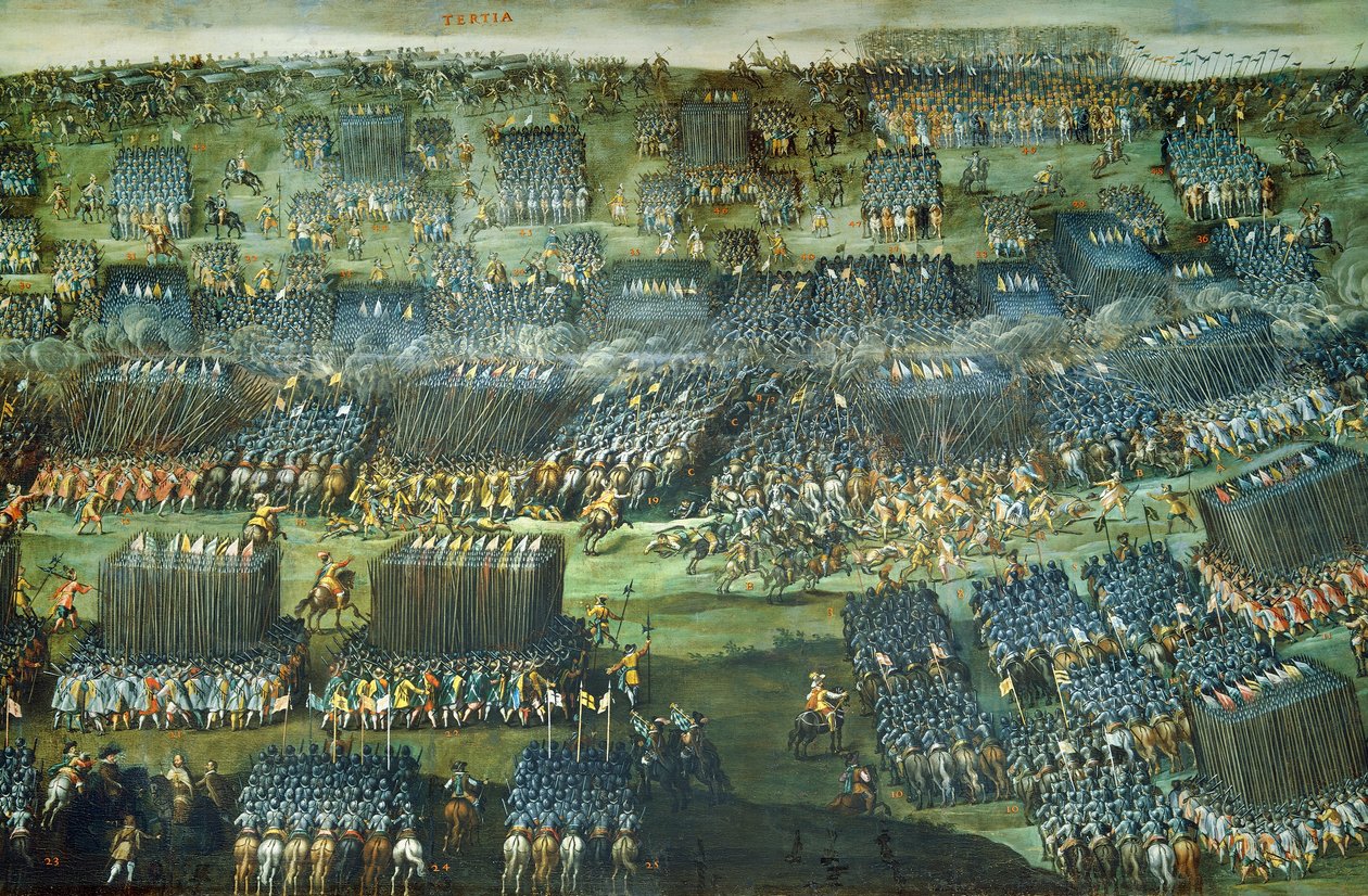 Bitva na Bílé hoře u Prahy 7.-8. listopadu 1620, obraz Pietera Snayerse (1592-1667) dochovaný v Santa Maria della Vittoria v Římě. Detail. Třicetiletá válka, Česká republika od Peeter Snayers
