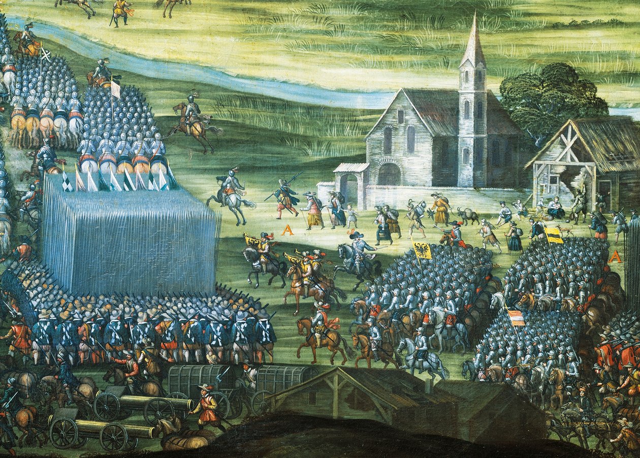 Bitva na Bílé hoře u Prahy 7.-8. listopadu 1620, obraz Pietera Snayerse (1592-1667), který se dochoval v Santa Maria della Vittoria v Římě. Detail. Třicetiletá válka, Česká republika od Peeter Snayers