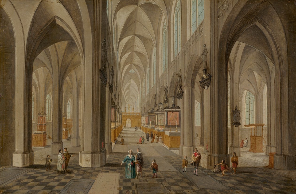 Antverpská katedrála, asi 1650-1655 (olej na mědi) od Peeter the elder & Vrancx Sebastian (1573-1647) Neeffs