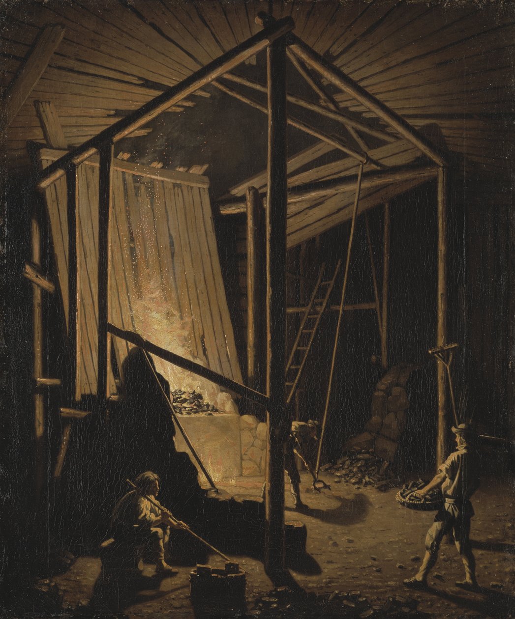 Slévárna mědi v dolech Falun (Švédsko) - Slévárna mědi v dole Falun, Hillestrom, Pehr (1732-1816). Olej na plátně, cca 1784. Rozměr: 79x65,5 cm. Národní muzeum Stockholm od Pehr Hilleström