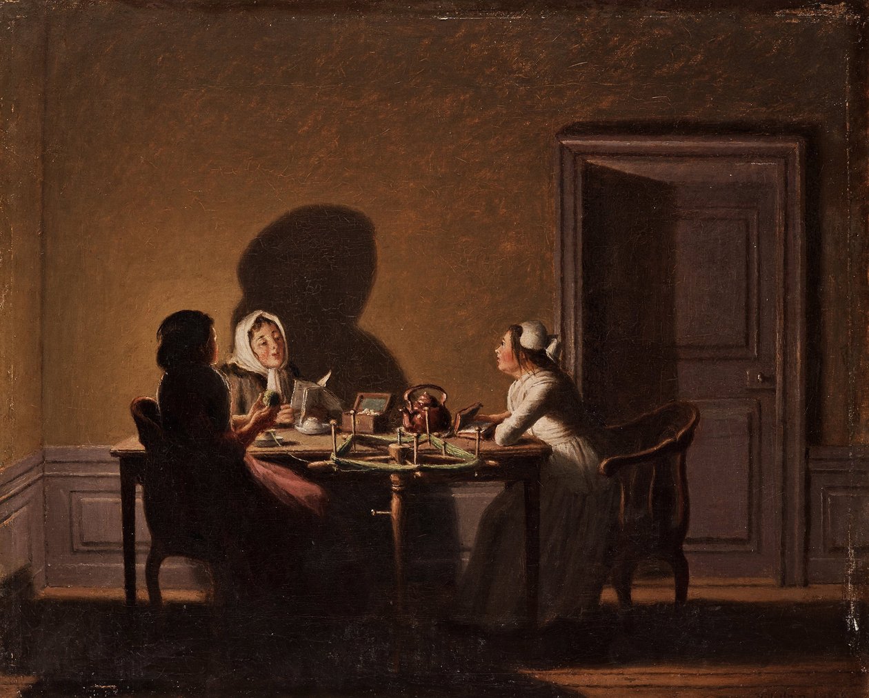 Reading by Candlelight, par Hillestroem, Pehr (1732-1816). Olej na plátně, rozměr : 41,5x51,5, , Soukromá sbírka od Pehr Hilleström