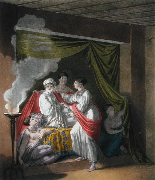 Princezna Orozo Tishai z města Adowa, Habeš a její ženy, deska 13 z „Le Costume Ancien et Moderne“ od Julese Ferraria, rytina Gallo Gallina, vydáno kolem 20.–30. let 18. století (barevně lito) od Pelagio (after) Palagi