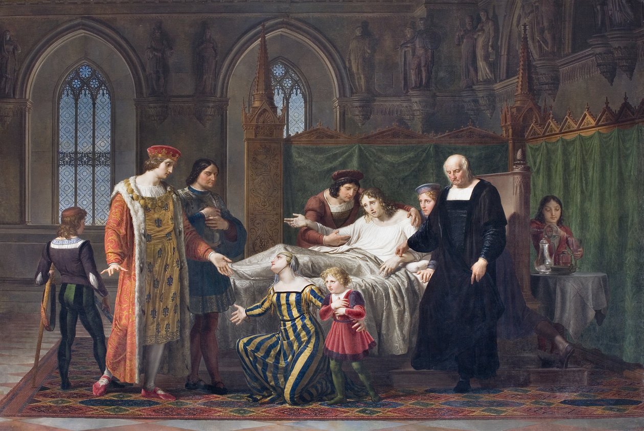 Karel VIII. na návštěvě Gian Galeazzo Sforza na zámku Pavia, 1822 (oi na plátně) od Pelagio Palagi