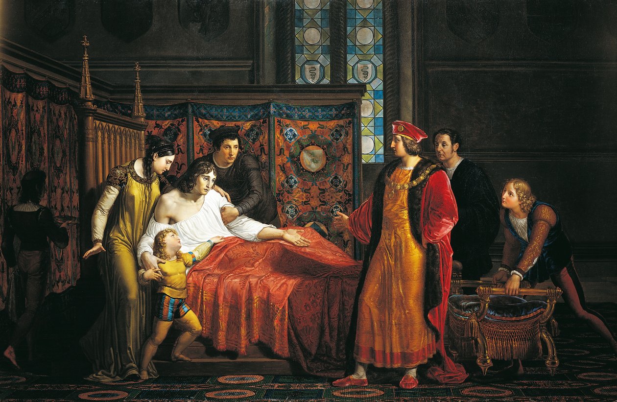 Karel VIII. na návštěvě umírajícího Giana Galeazza Sforzu na hradě Pavia od Pelagio Palagi