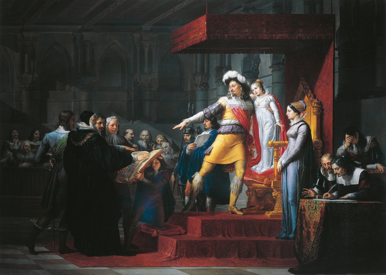 Gustav II Adolf Vasa skládá přísahu věrnosti své dceři Kristině, autor: Pelagius Pelagi (1775-1860), olej na plátně od Pelagio Palagi