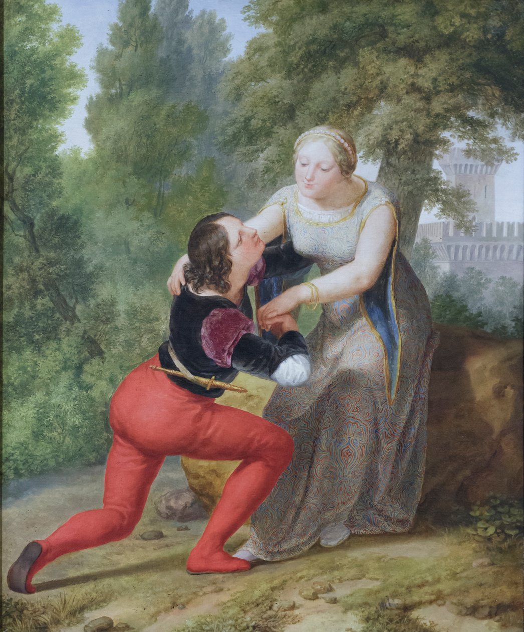 Orombello a Beatrice di Tenda na hradě Binasco (olej na plátně) od Pelagio Palagi