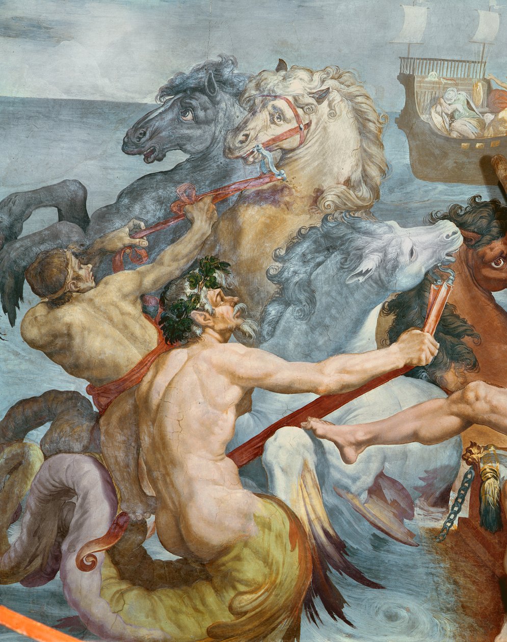 Odyssea, detail Tritonů a koní z Neptunského vozu, 1554-56 od Pellegrino Tibaldi