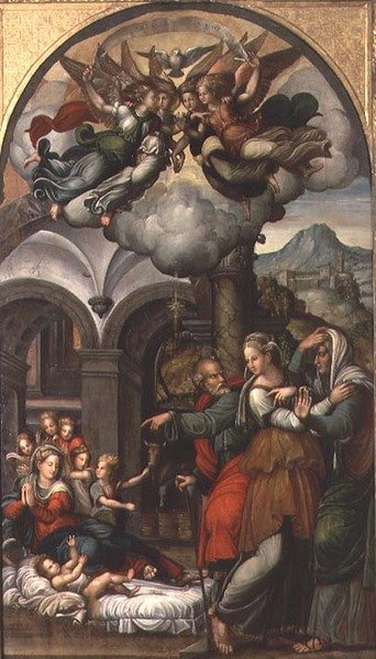 Narození Páně se dvěma porodními asistentkami od Pellegrino (c.1460 1523) Aretusi