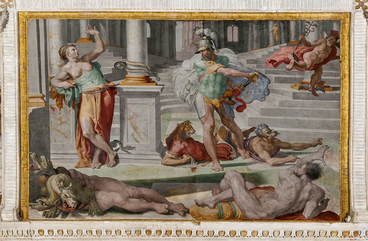 Ulysses a Circe, detail z Polyfémovy komnaty od Pellegrino Tibaldi