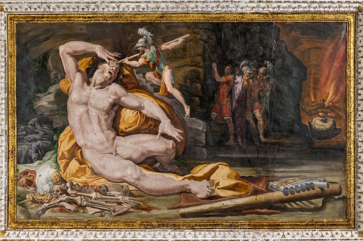 Odysseus oslepující Polyféma, detail z Polyfémovy komnaty od Pellegrino Tibaldi