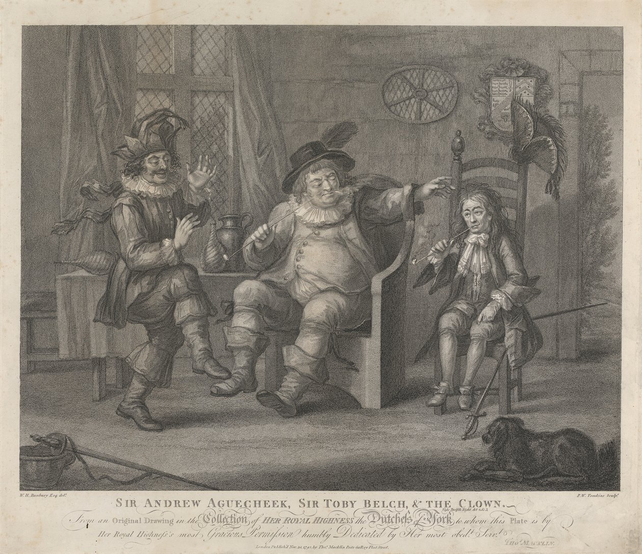 Sir Andrew Aguecheek, Sir Toby Belch a klaun - „Dvanáctá noc“, dějství II, scéna III od Peltro W. Tomkins