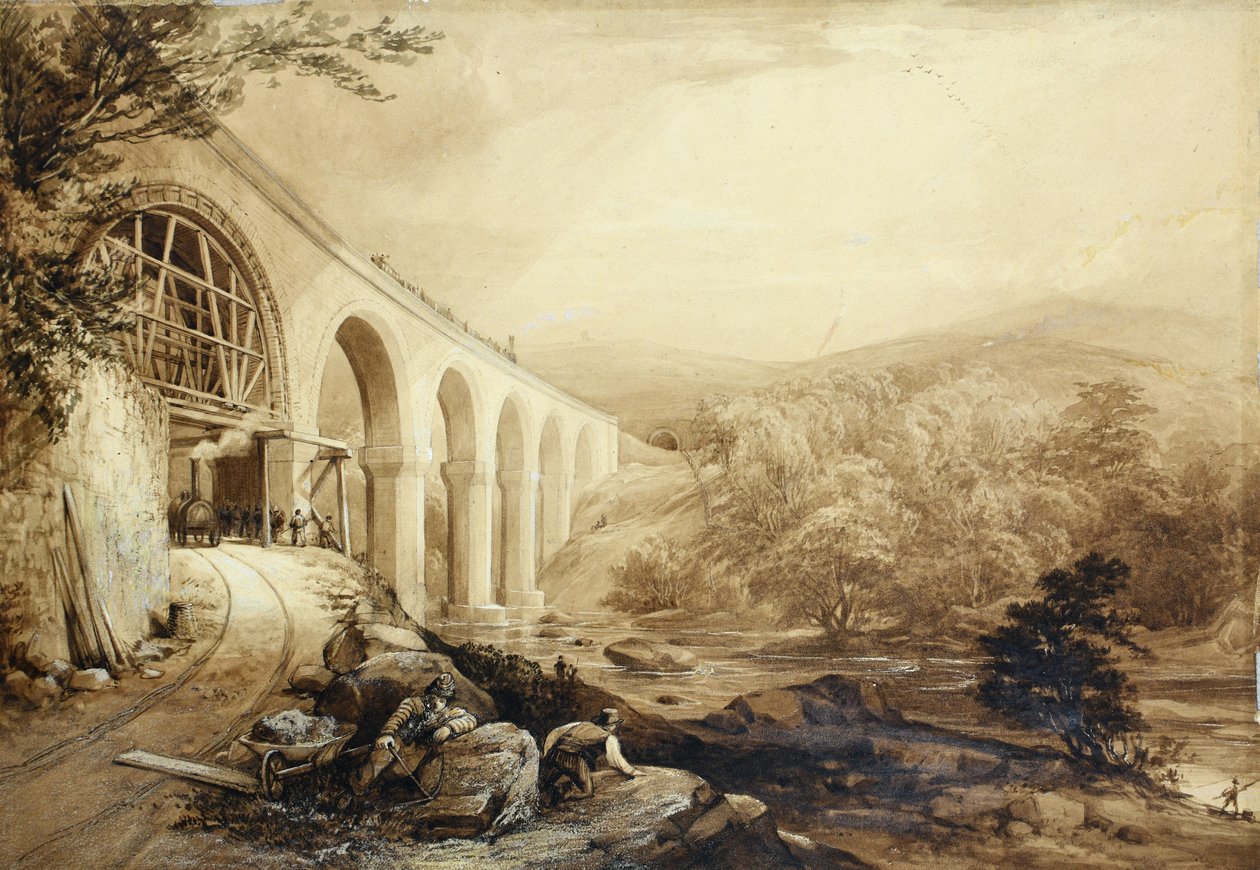 Quakers Yard Viaduct, cca 1840 (pero a mytí na papíře) od Penry Williams