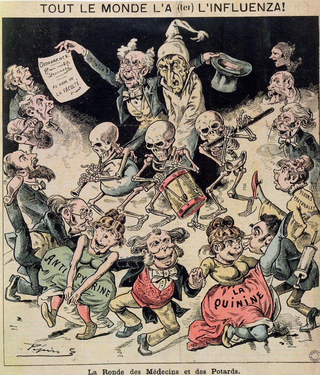 Karikatura chřipkové epidemie z roku 1820, kolem roku 1889 od Pepin