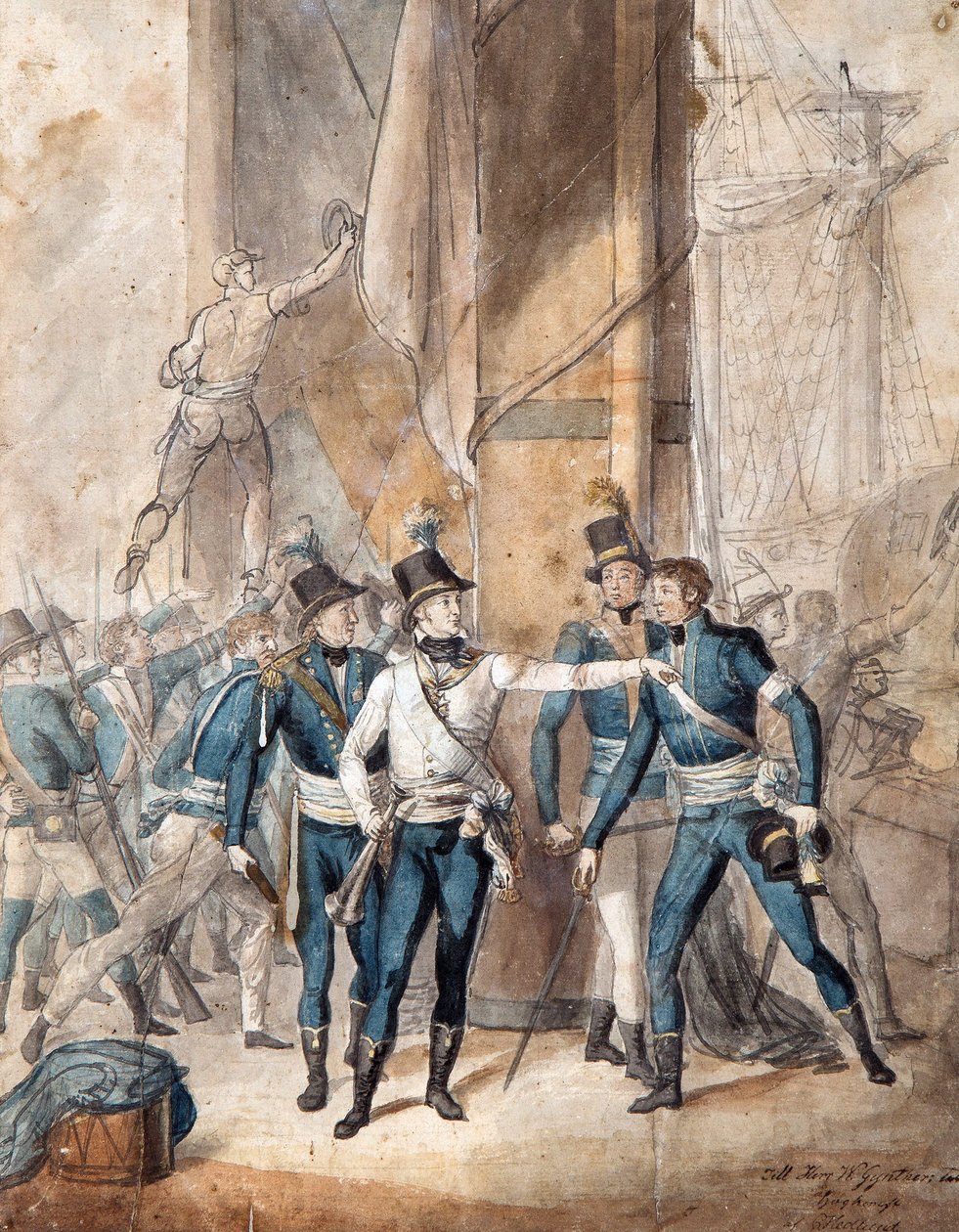 Švédský princ Karel XIII. v bitvě u Hogland 17. července 1788 par Per Krafft mladší (1777-1863) - Akvarel na papíře, 35x28 cm - soukromá sbírka od Per  Krafft