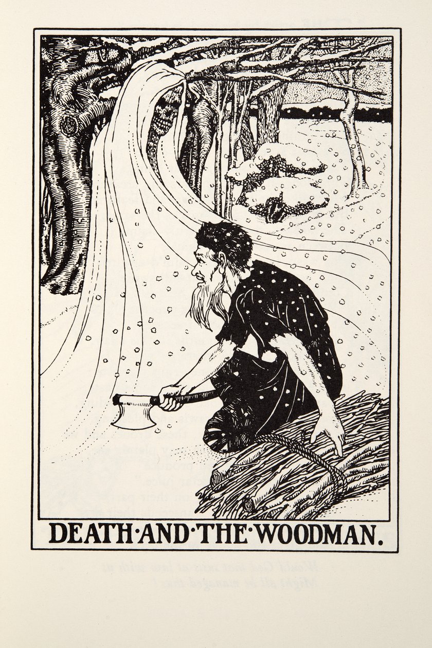Death and the Woodman, od Fontaine Fables, hospoda. 1905 (rytina) od Percy J. Billingshurst