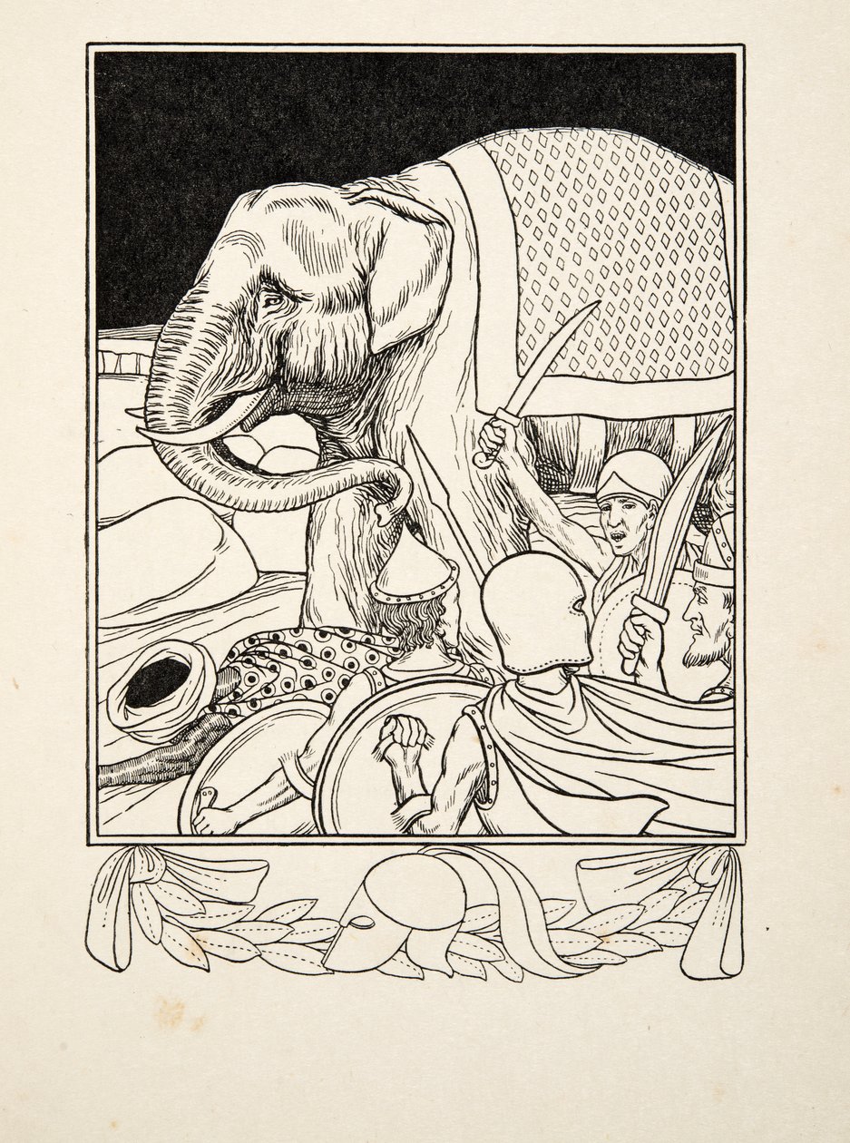 Porus Saved by his Elephant, ze Sto anekdot o zvířatech, hospoda. 1924 od Percy J. Billingshurst