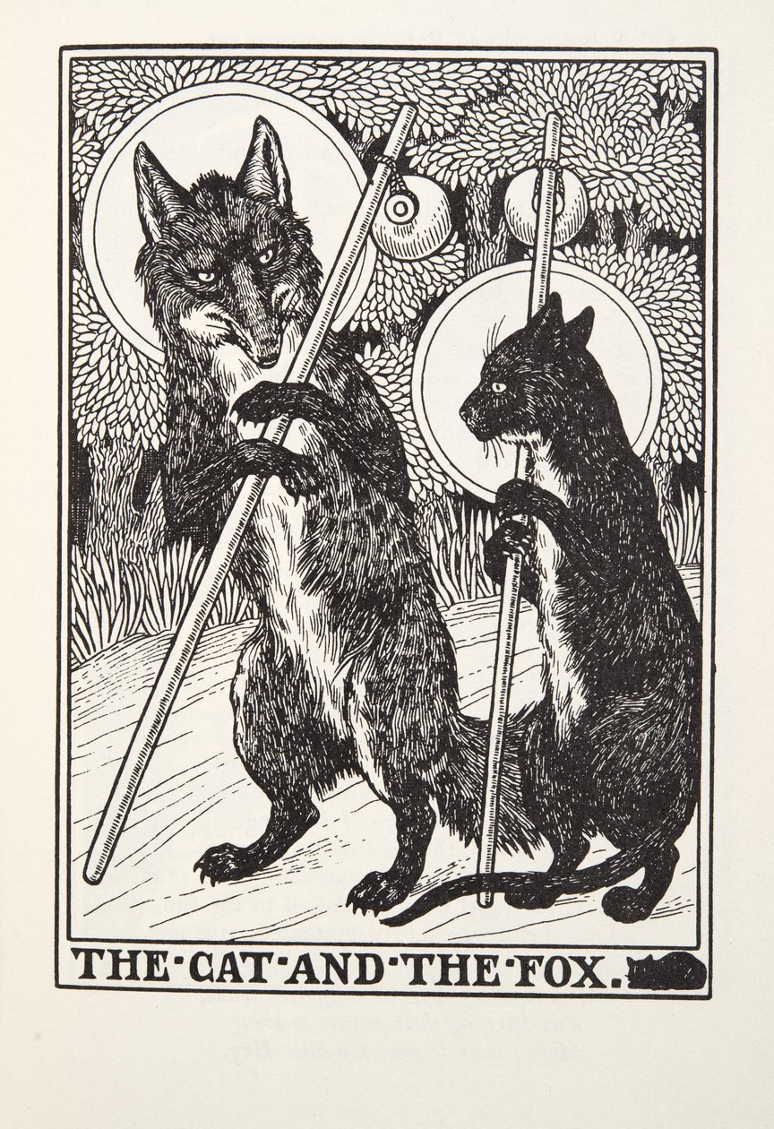 Kočka a liška, z Fontaine Fables, hospoda. 1905 od Percy J. Billingshurst