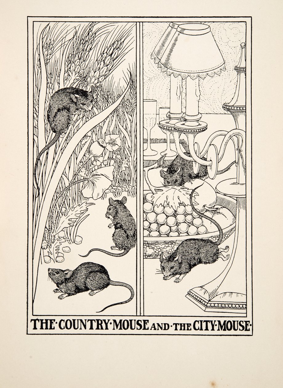 Venkovská myš a městská myš, ze Sto bajek Ezopových, pub. 1903 od Percy J. Billingshurst