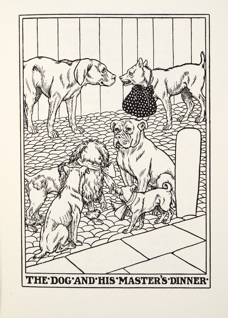 The Dog and his Masters Dinner, z Fontaine Fables, hospoda. 1905 od Percy J. Billingshurst