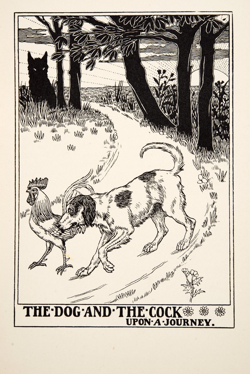 Pes a kohout na cestě, ze Sto Ezopových bajek, pub. 1903 od Percy J. Billingshurst