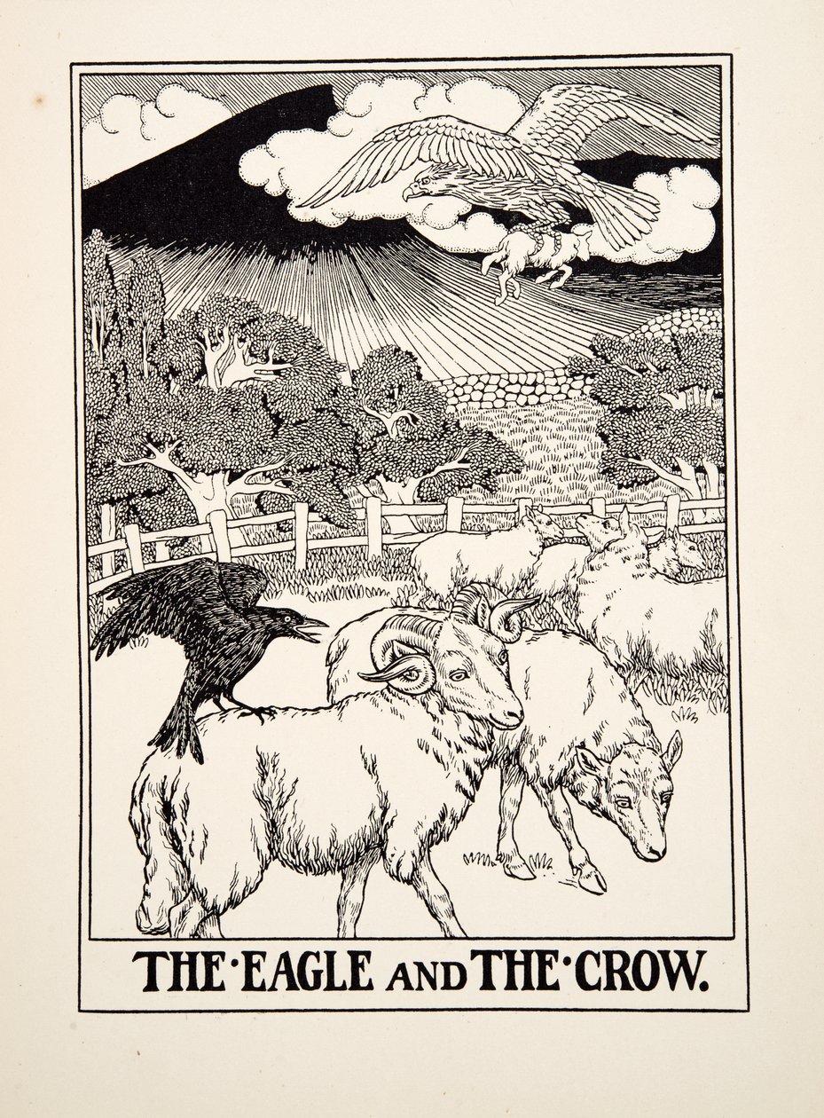 Orel a vrána, ze sta Ezopových bajek, pub.1903 od Percy J. Billingshurst