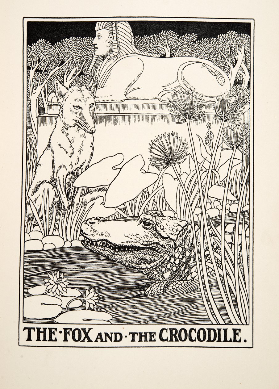 Liška a krokodýl, ze Sto bajek Ezopových, pub.1903 od Percy J. Billingshurst