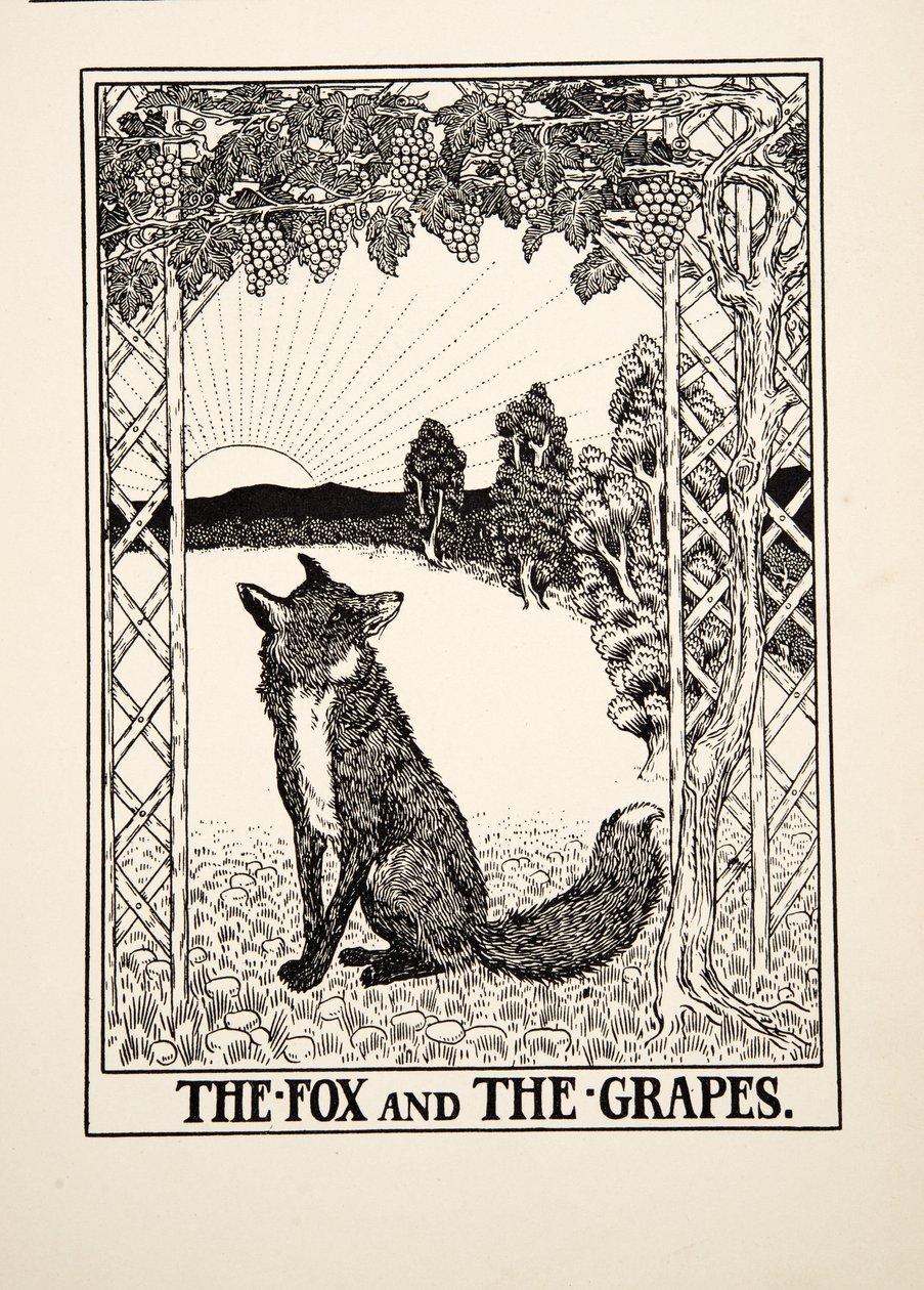 Liška a hrozny, ze sta Ezopových bajek, pub.1903 od Percy J. Billingshurst
