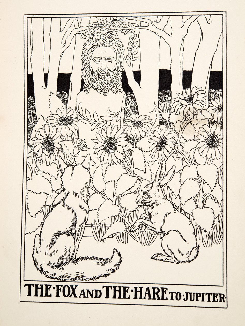 Liška a zajíc k Jupiteru, ze sta Ezopových bajek, pub. 1903 od Percy J. Billingshurst
