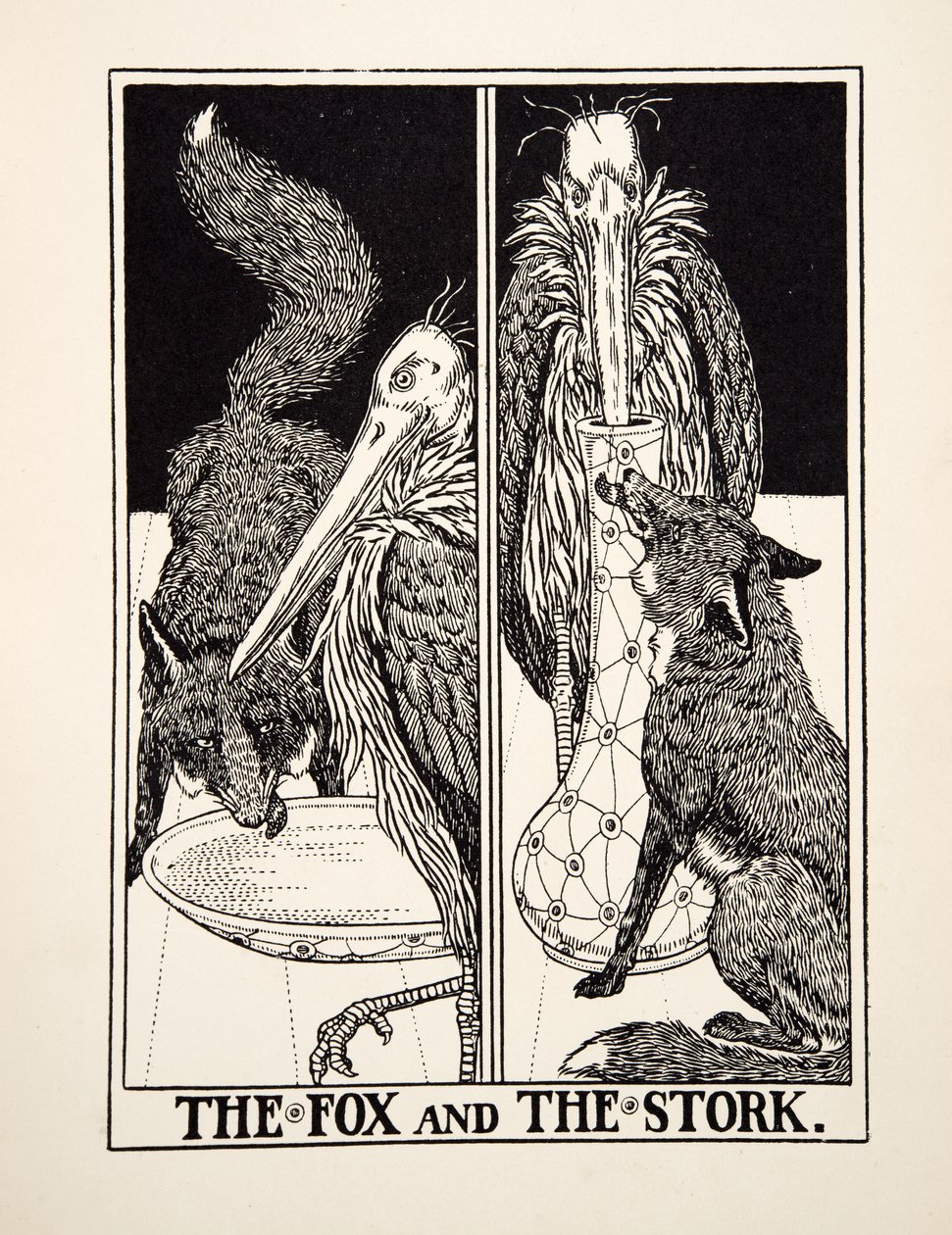 Liška a čáp, ze sta Ezopových bajek, pub.1903 od Percy J. Billingshurst