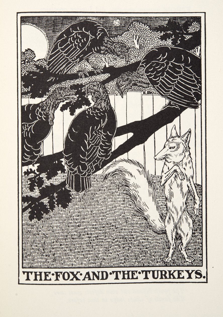 The Fox and the Turkeys, from Fontaine Fables, pub. 1905 od Percy J. Billingshurst