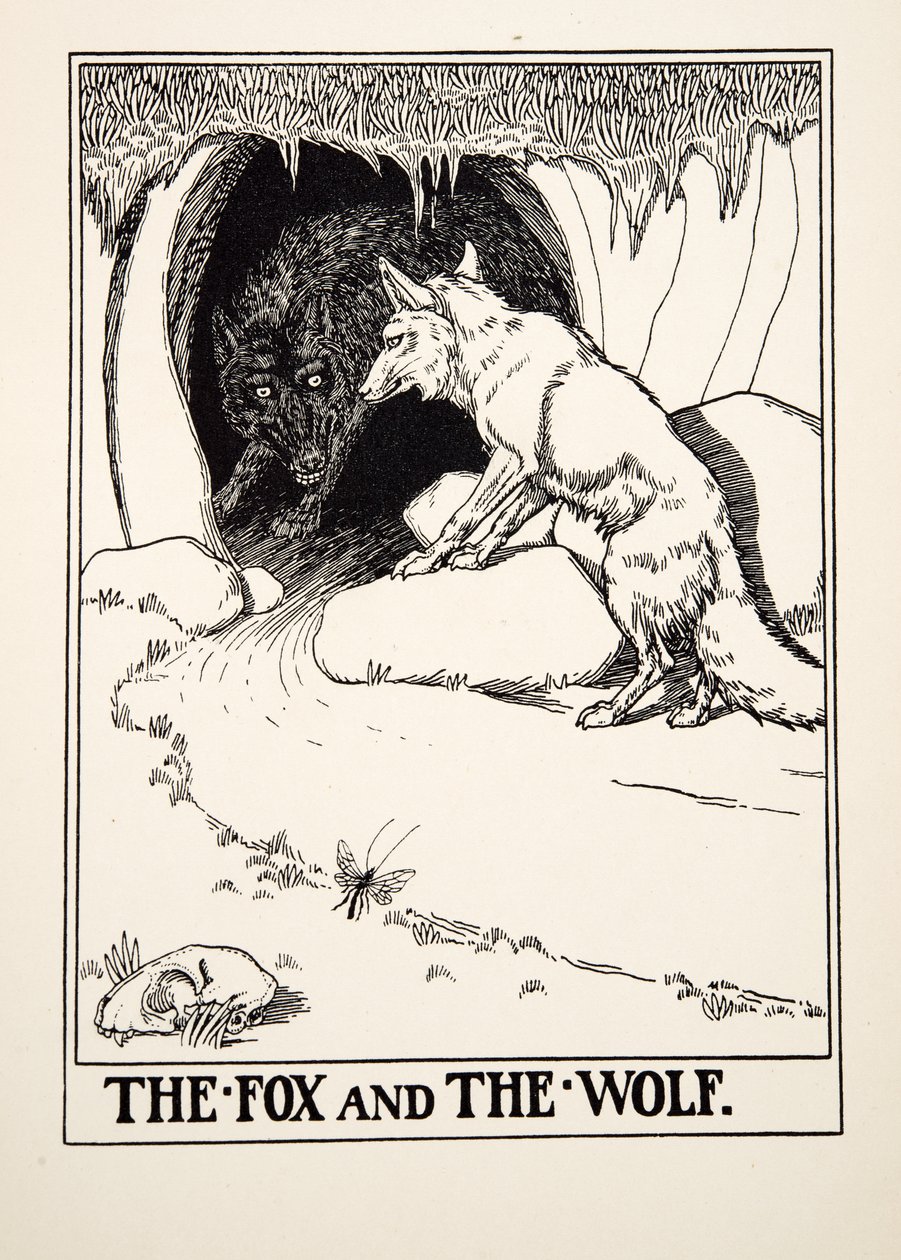 Liška a vlk, ze sta Ezopových bajek, pub. 1903 (rytina) od Percy J. Billingshurst