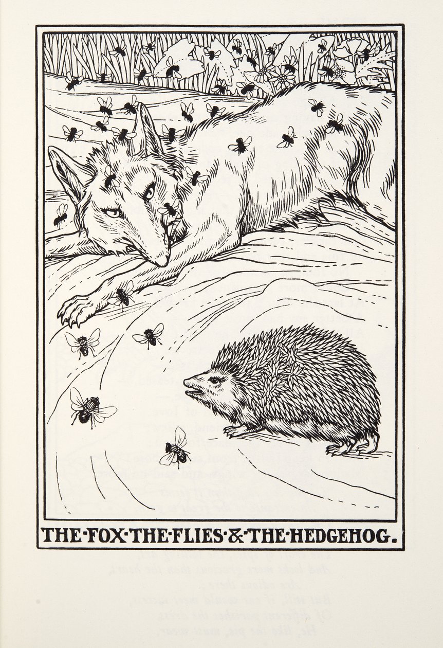 Liška, mouchy a ježek, z Fontaine Fables, hospoda. 1905 od Percy J. Billingshurst