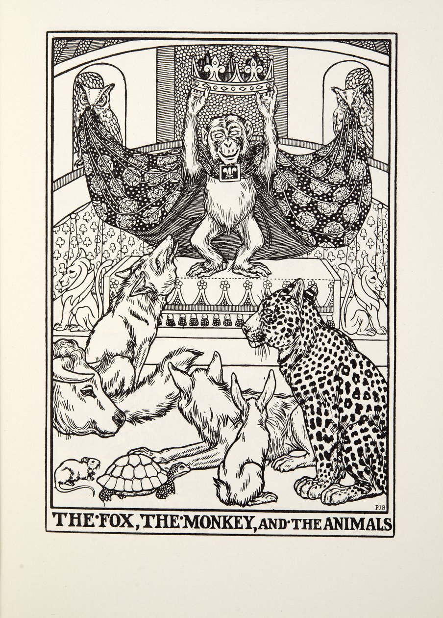 The Fox, the Monkey, and the Animals, from Fontaine Fables, pub. 1905 od Percy J. Billingshurst