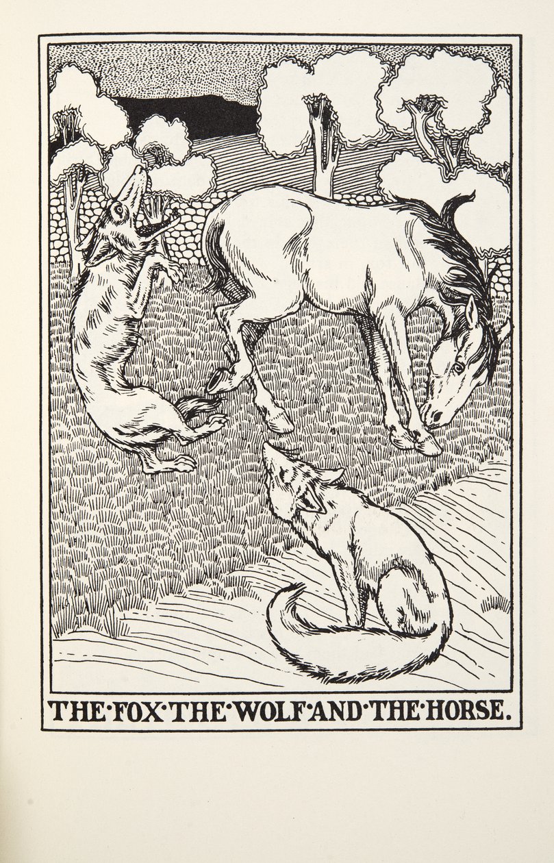 Liška, vlk a kůň, z Fontaine Fables, hospoda. 1905 od Percy J. Billingshurst