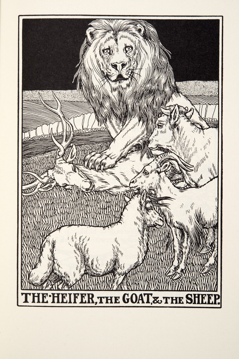 Jalovice, koza a ovce, z Fontaine Fables, hospoda. 1905 od Percy J. Billingshurst