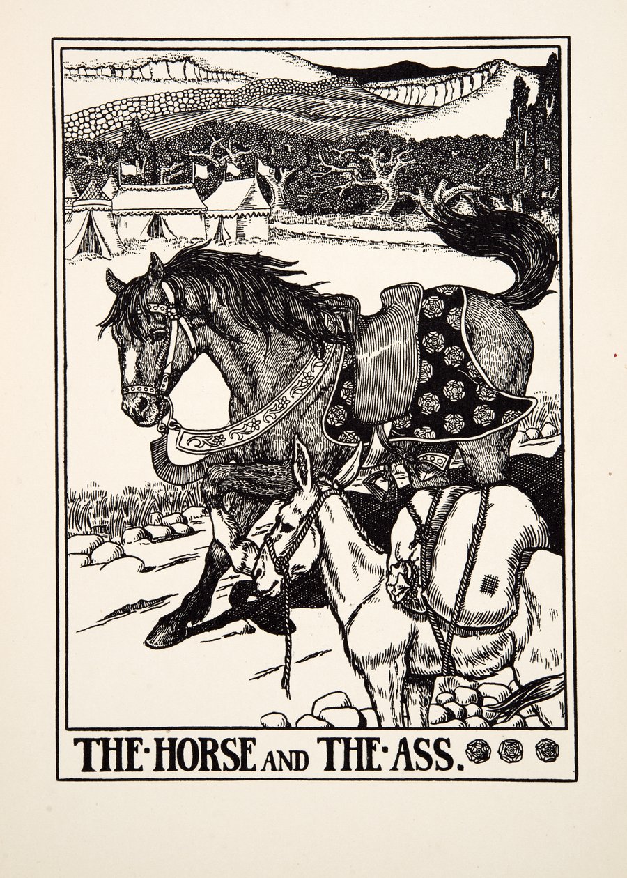 Kůň a osel, ze sta Ezopových bajek, pub.1903 od Percy J. Billingshurst