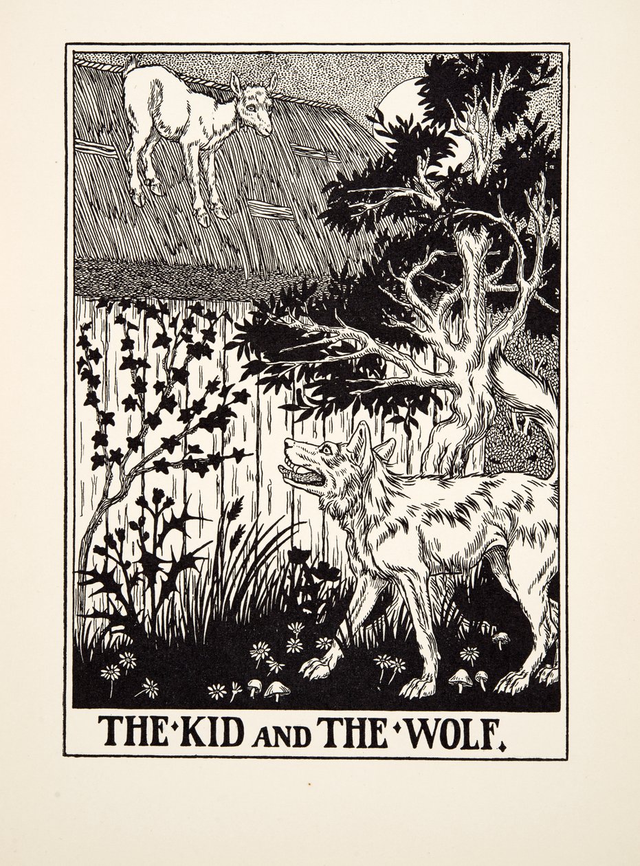Kid a vlk, ze Sto bajek Ezopových, pub.1903 od Percy J. Billingshurst