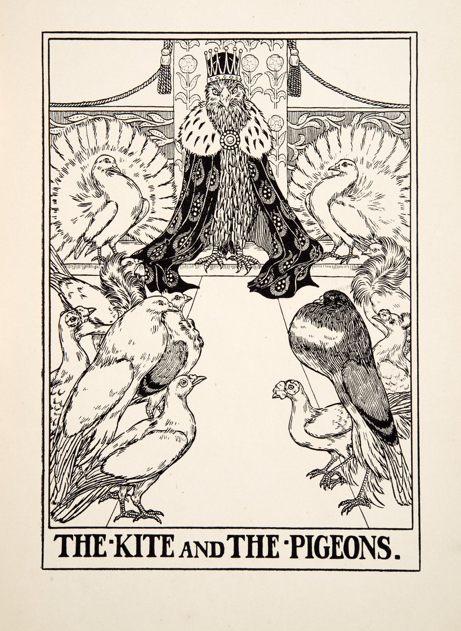 The Kite and the Pigeons, from A Hundred Bajky of Ezop, pub.1903 od Percy J. Billingshurst