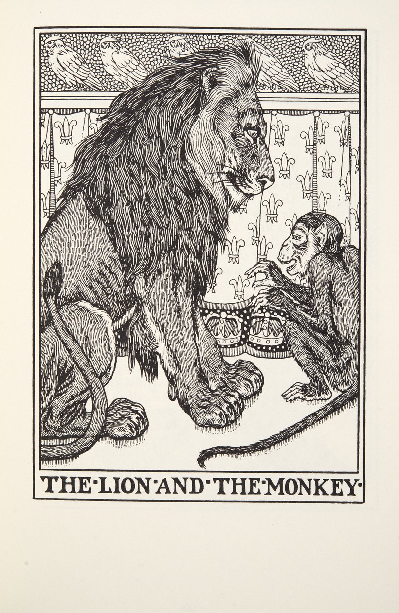 Lev a opice, z Fontaine Fables, hospoda. 1905 od Percy J. Billingshurst