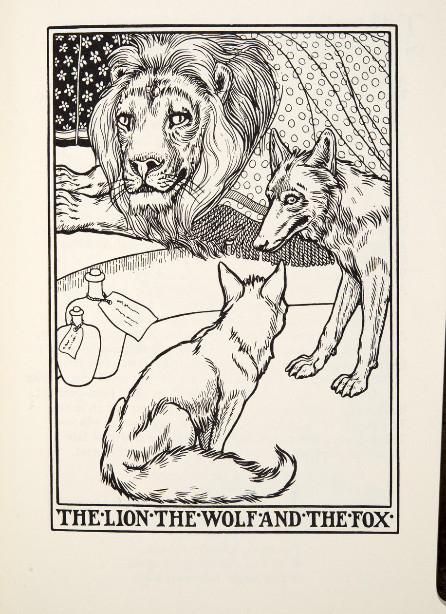 Lev, vlk a liška, z Fontaine Fables, hospoda. 1905 od Percy J. Billingshurst