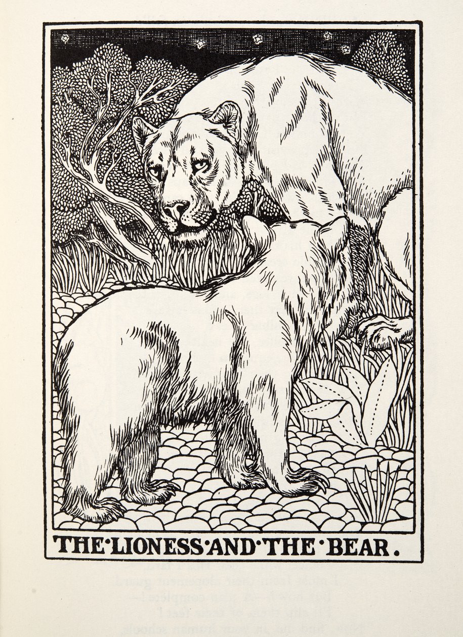 Lvice a medvěd, z Fontaine Fables, hospoda. 1905 od Percy J. Billingshurst