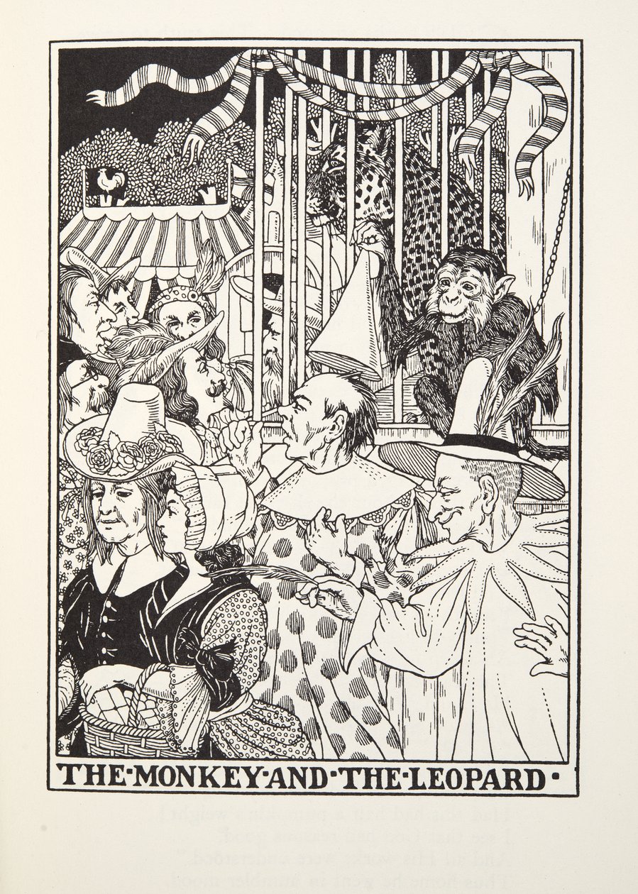 The Monkey and the Leopard, from Fontaine Fables, pub. 1905 od Percy J. Billingshurst