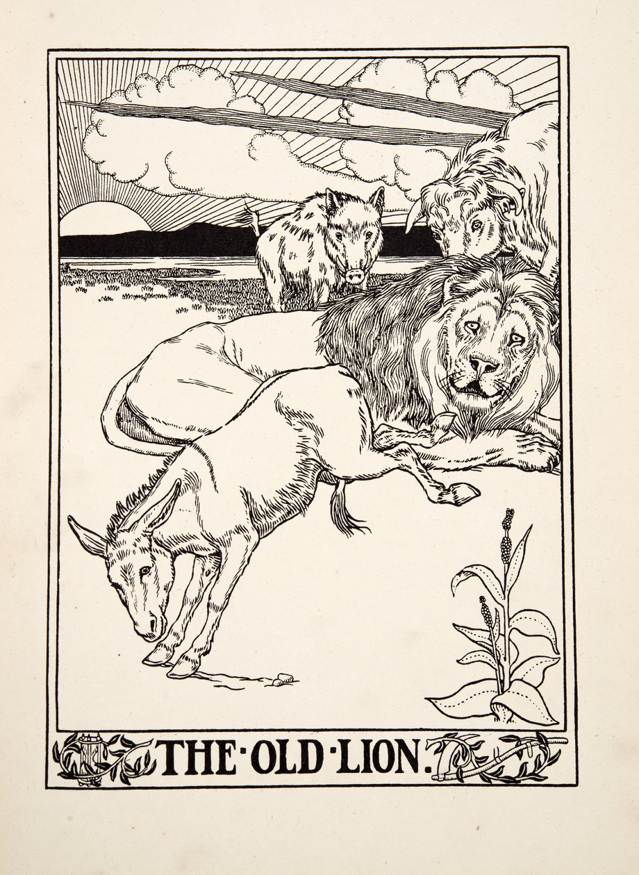 Starý lev, ze sta Ezopových bajek, pub. 1903 od Percy J. Billingshurst