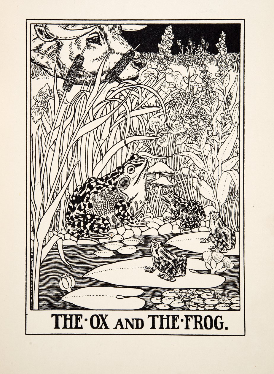 Vůl a žába, ze sta Ezopových bajek, pub.1903 od Percy J. Billingshurst