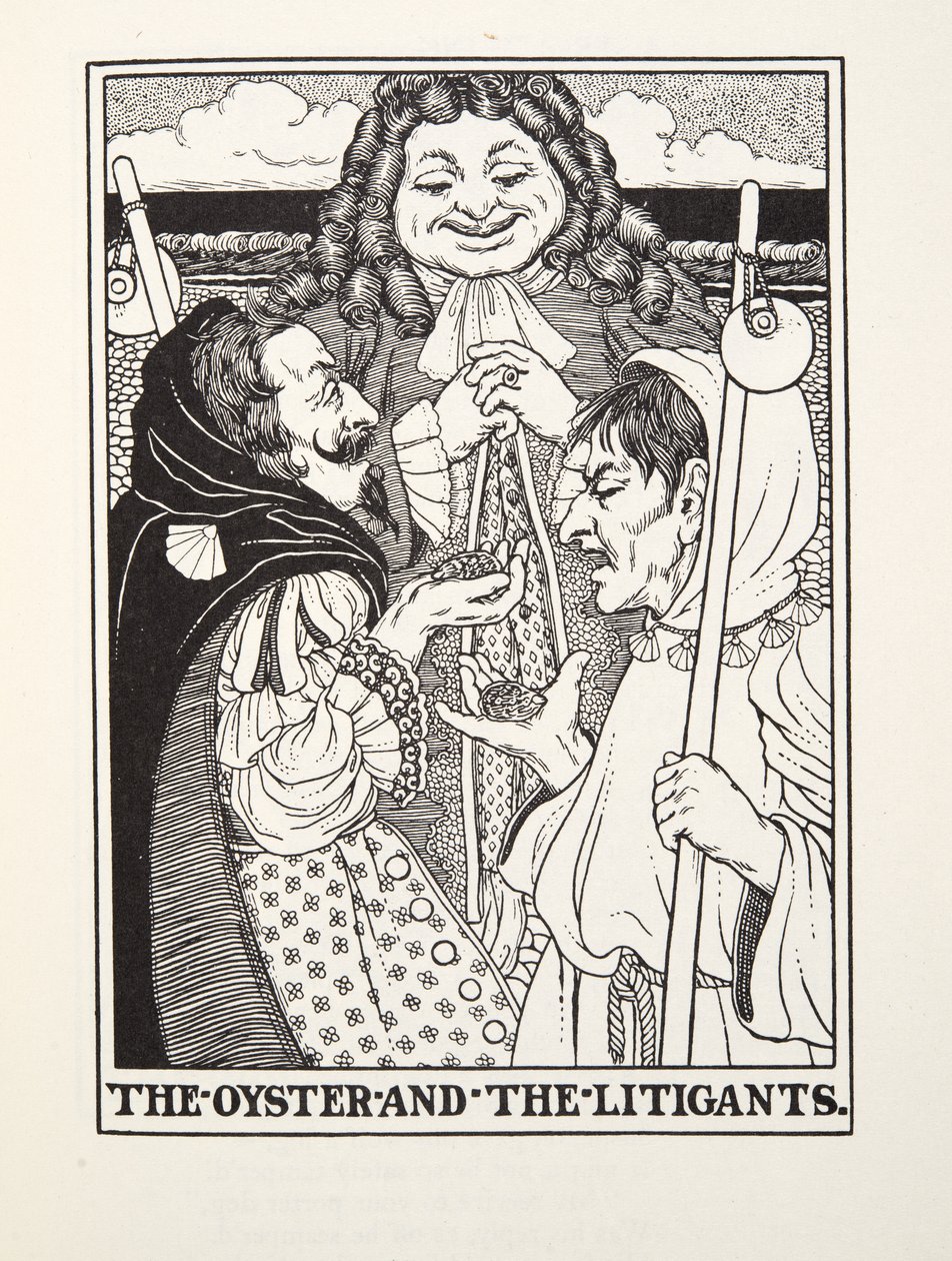 Ústřice a soudní strany, z Fontainových pohádek, pub. 1905 (rytina) od Percy J. Billingshurst
