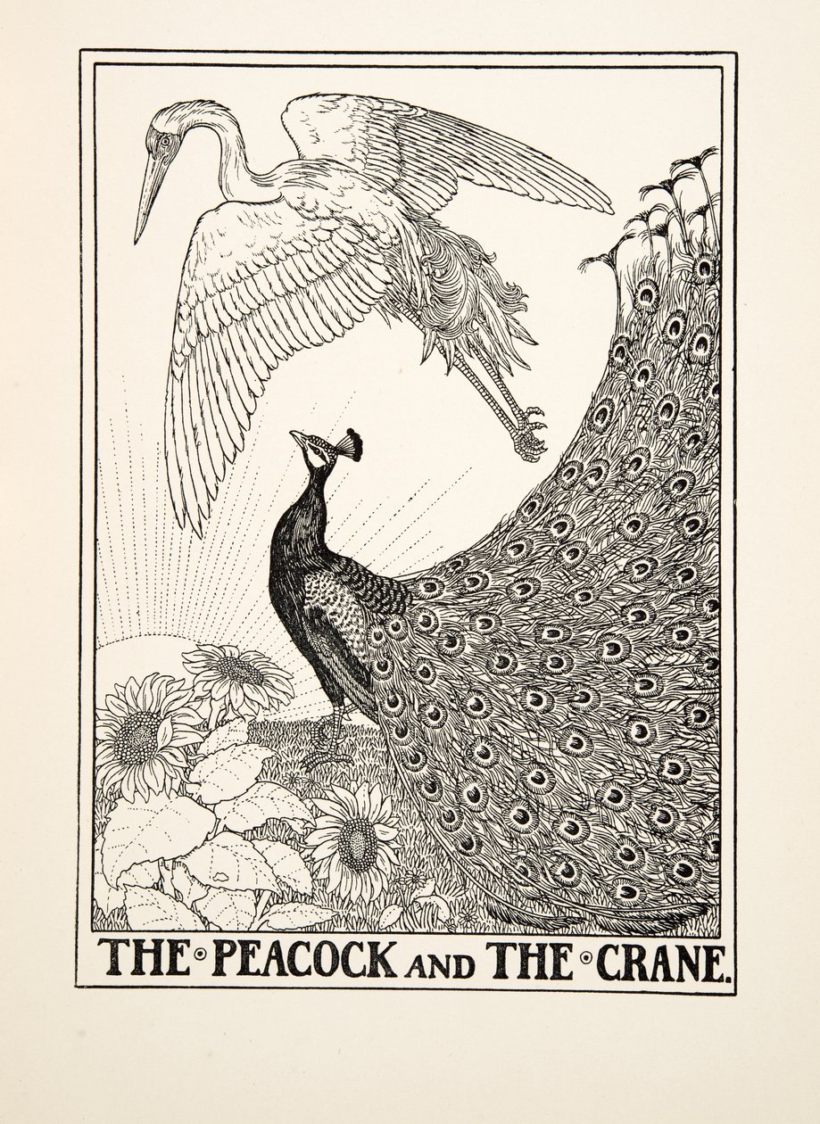Páv a jeřáb, ze Sto Ezopových bajek, pub.1903 od Percy J. Billingshurst